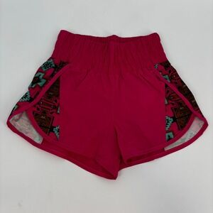 2 Fly Co Athletic Shorts Women Medium Pink Southwestern Smocked Waist Liner
